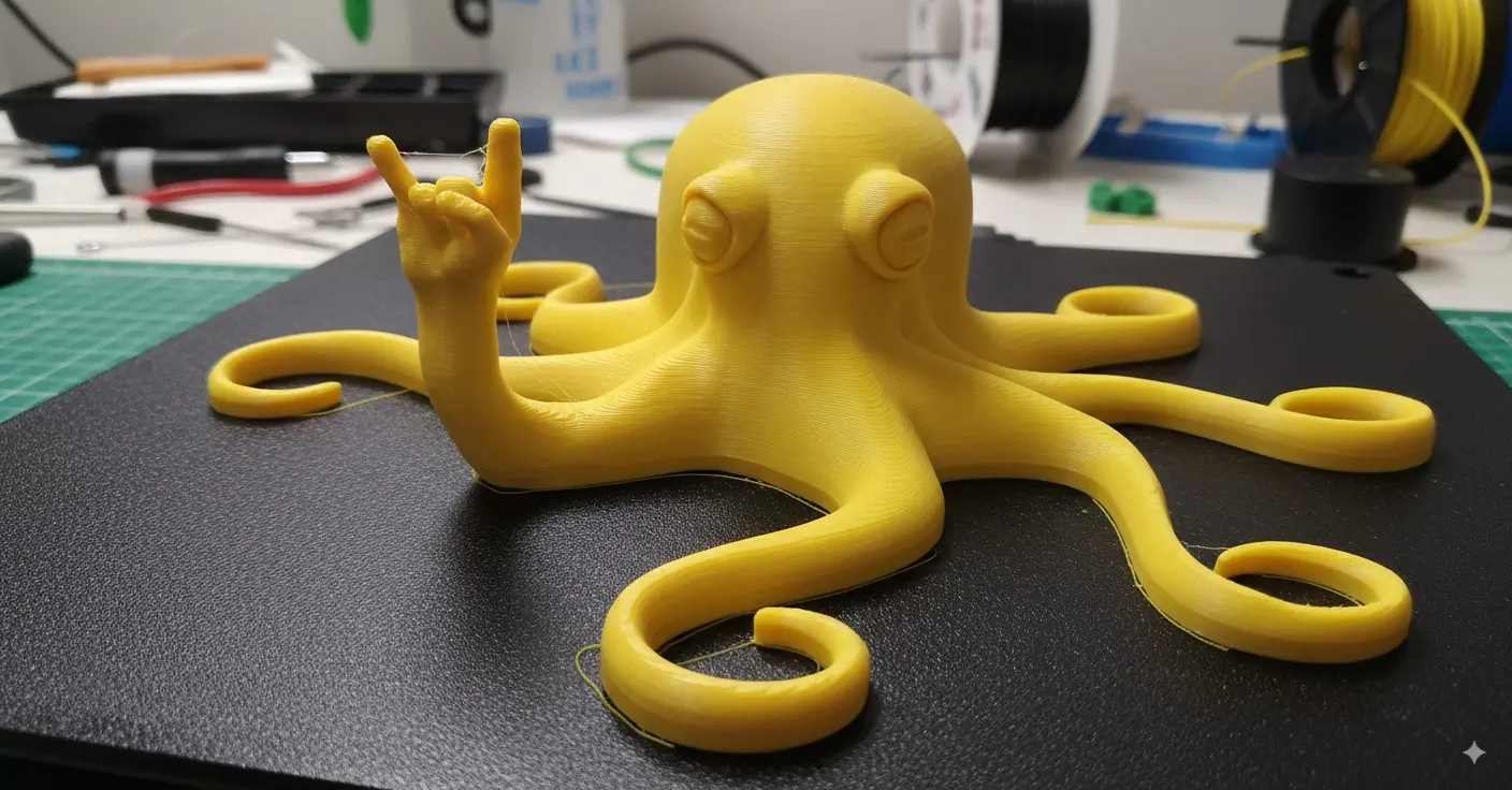 Final printed 3D model - physical yellow octopus