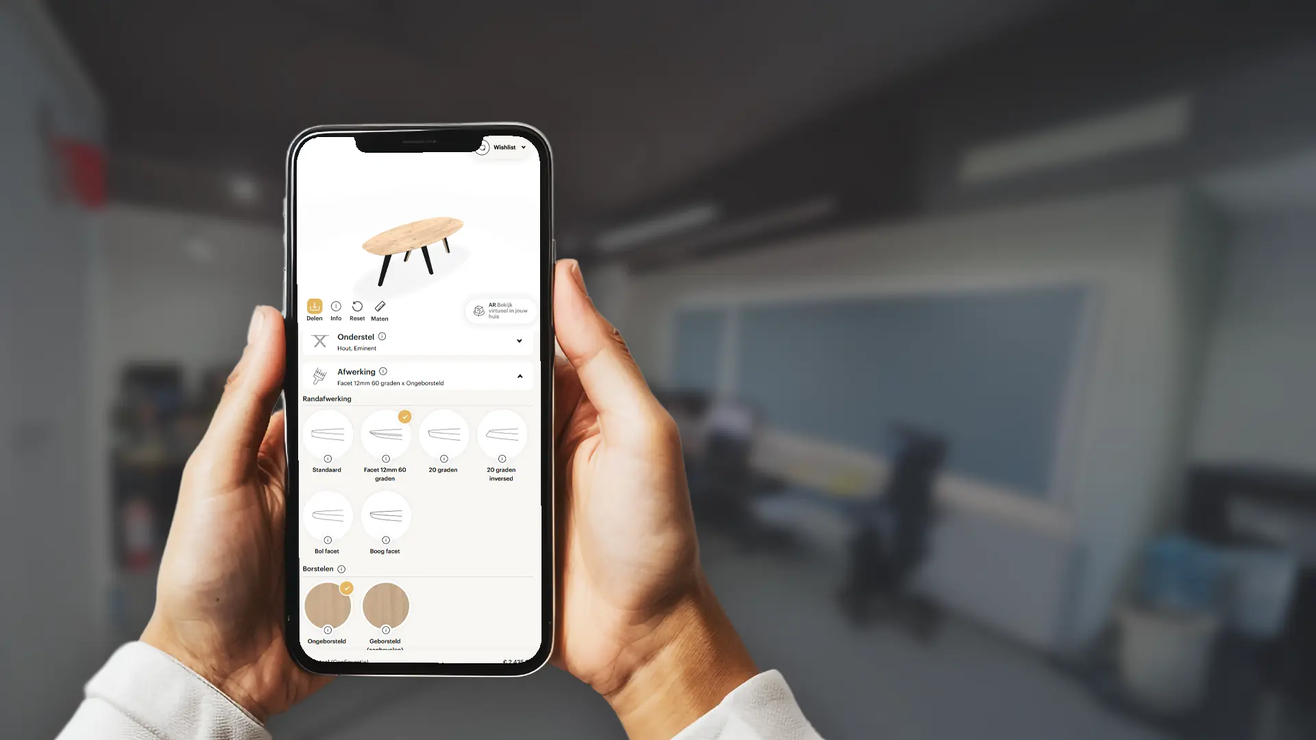 AR furniture app interface - product selection screen